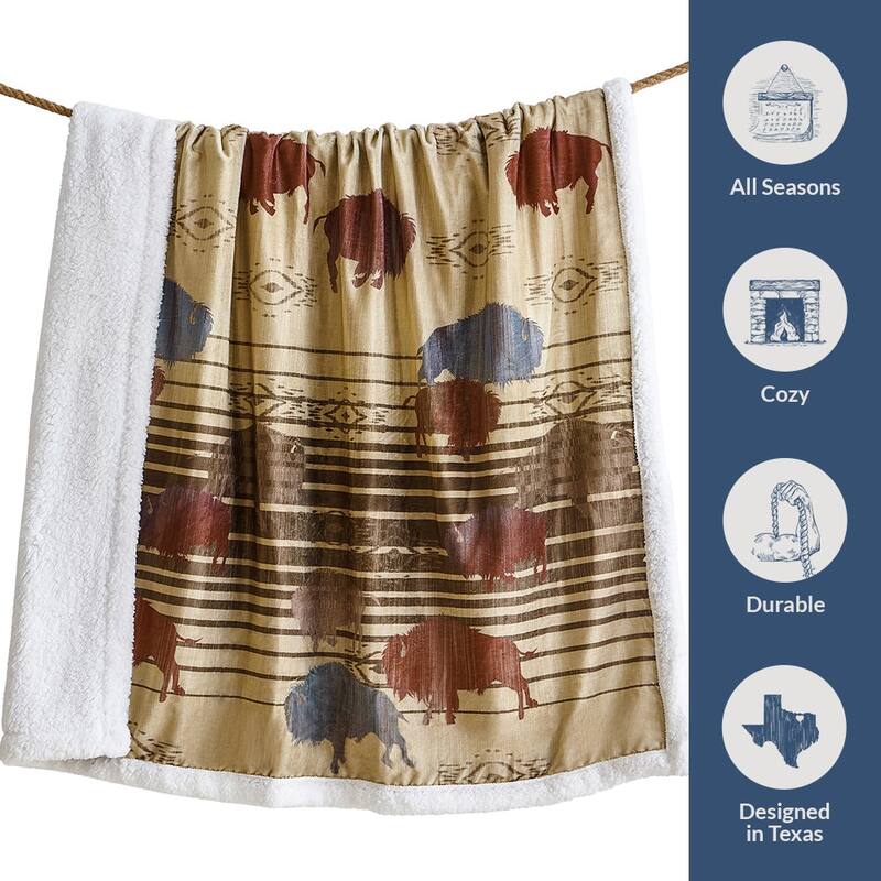 Indigo Hill by HiEnd Accents Campfire Sherpa Fleece Throw, 1PC or 3PC
