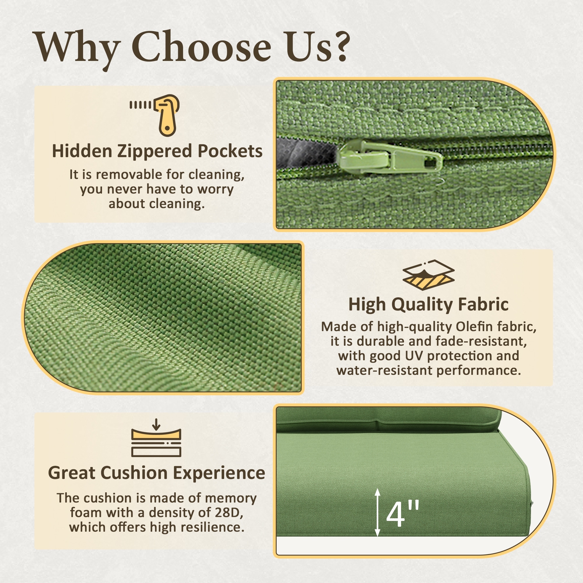 COZYWOR Premium Outdoor Sofa Cushion Set with High-Resilience Memory Foam and Weather-Resistant Olefin Fabric