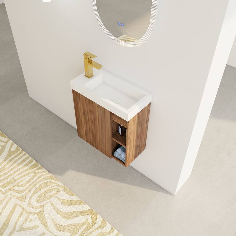 GDFStudio - Milo Modern Wall-Mounted Bathroom Vanity with White Resin Sink and Soft-Close Cabinet Door