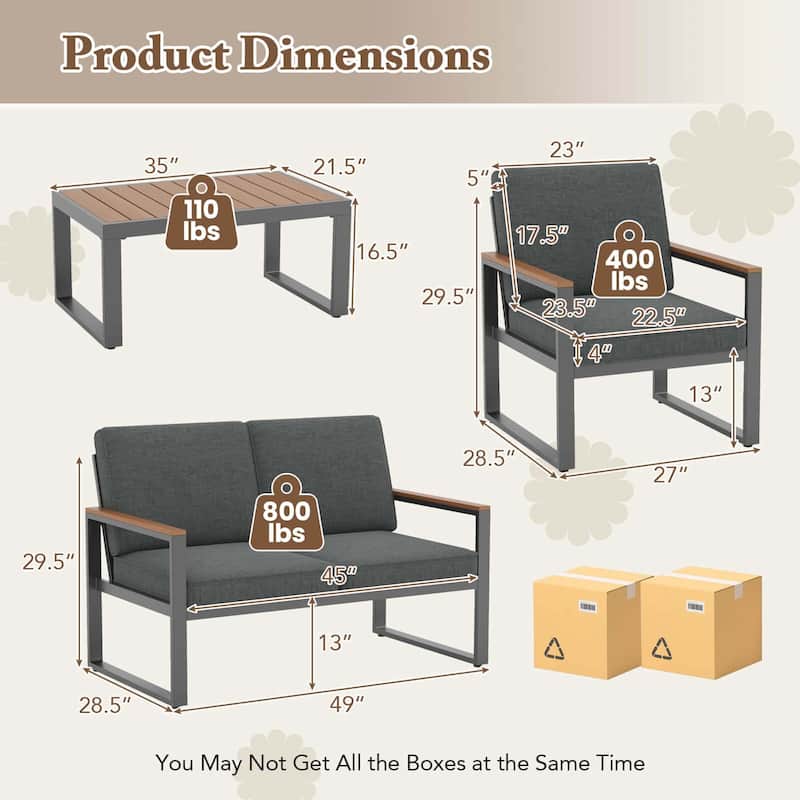 Costway 4 PCS Patio Aluminum Furniture Set Wood-Plastic Armrests & - See Details
