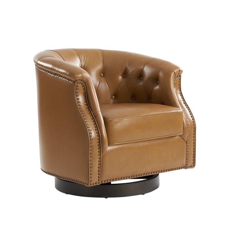 Max Traditional Chesterfield Rocker and Swivel Genuine Leather Chair with Nailhead Trims