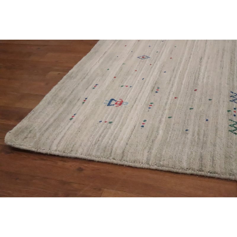 Hand Knotted Oriental Viscose Silk Carpet Tribal Animal Pictorial Beige & Ivories Gabbeh Area Rug - 11' 9'' X 8' 11''