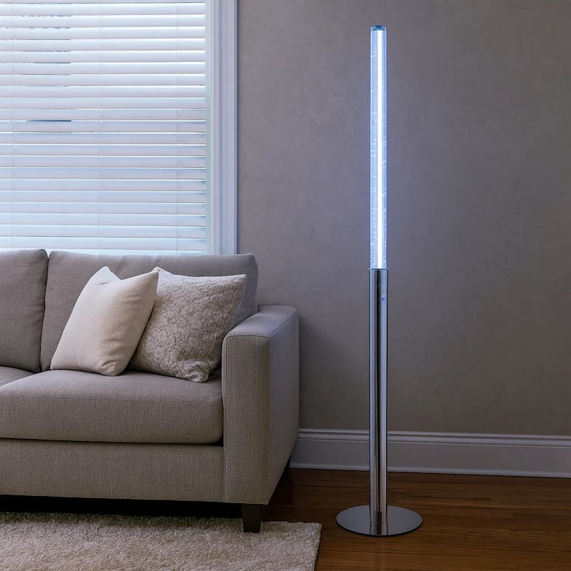 62 Inch Floor Lamp, Modern Cylindrical Design, Tall Round Chrome Base