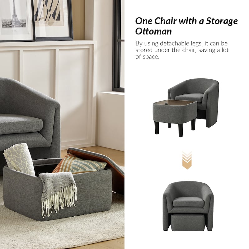 Arturo Modern Upholstered Armchair with Storable Removable Leg Ottoman by HULALA HOME