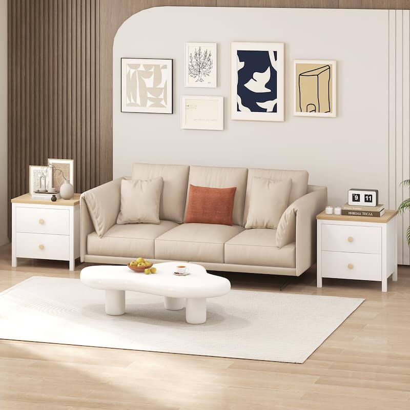 Gymax Nightstand Farmhouse Side End Table w/ Solid Wood Legs & 2
