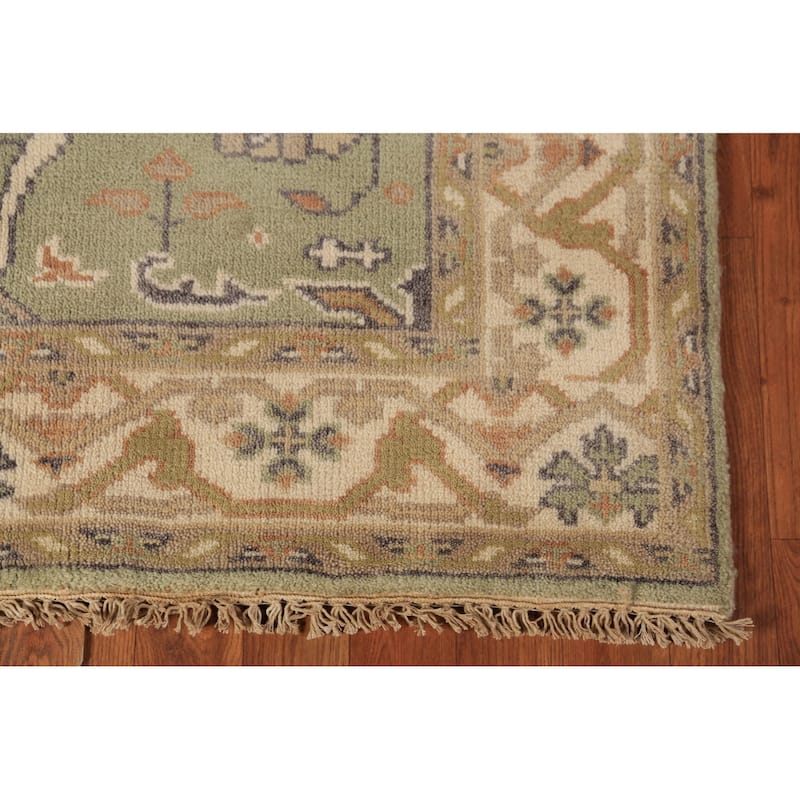 Light Green Oushak Oriental Rug Hand-Knotted Wool Carpet - 4'2"x 5'11"
