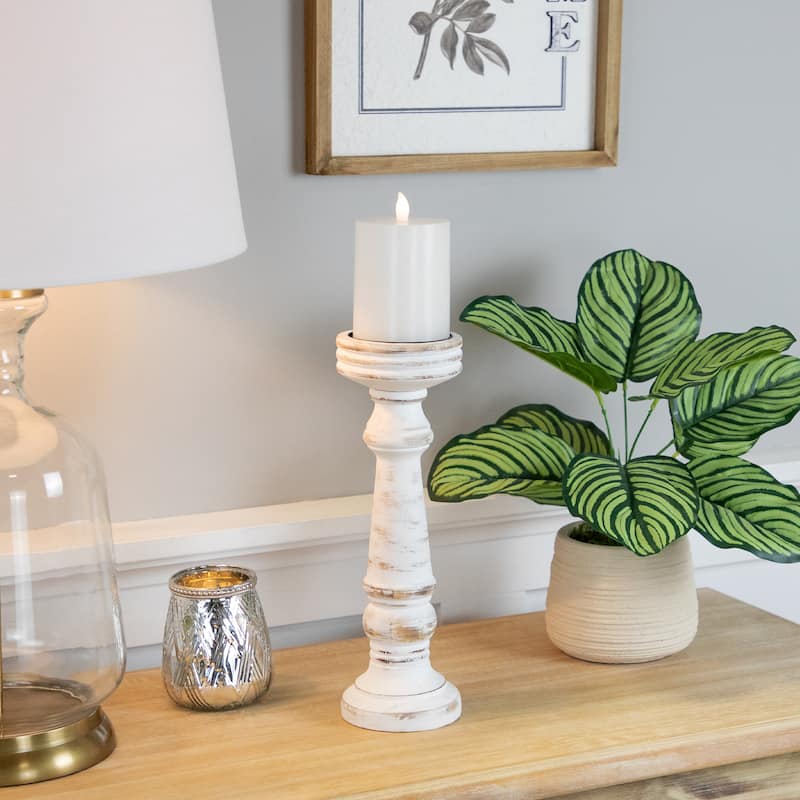 Wooden Spindle Pillar Candle Holder - 12" - Antique White