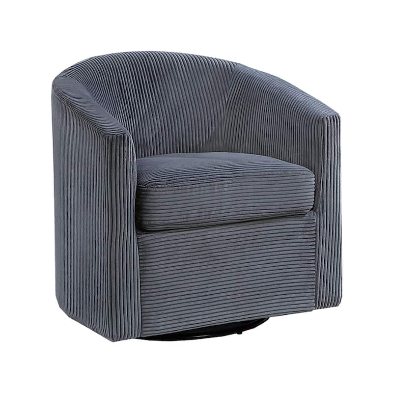 Celina Swivel Chair with Barrel Style Curved Back, Dark Gray Corduroy