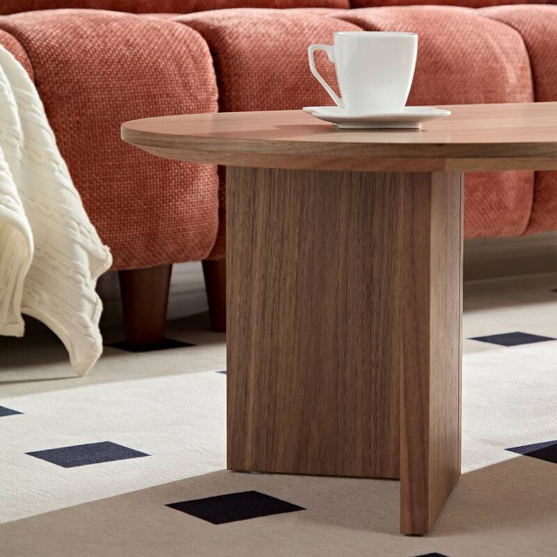 Length 39.37 Inch Modern Coffee Table,MDF Oval Coffee Table for Living Room,Small Coffee Table with Sturdy Pedestal