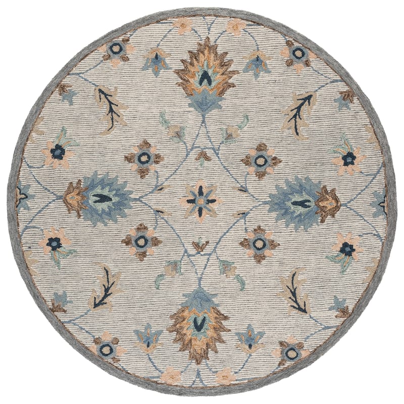 SAFAVIEH Handmade Jardin Sushila Floral Wool Rug - 6' Round - Grey/Blue