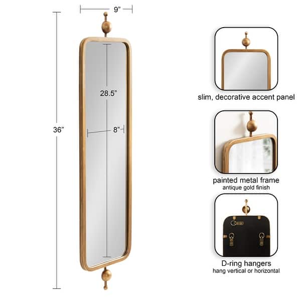 dimension image slide 2 of 6, Kate and Laurel Kasota Slim Rectangle Mirror Metal