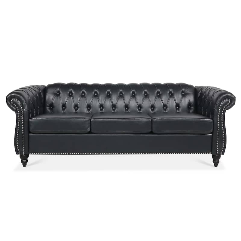 Upholstered Rolled Arm Chesterfield 3-Seater Sofa