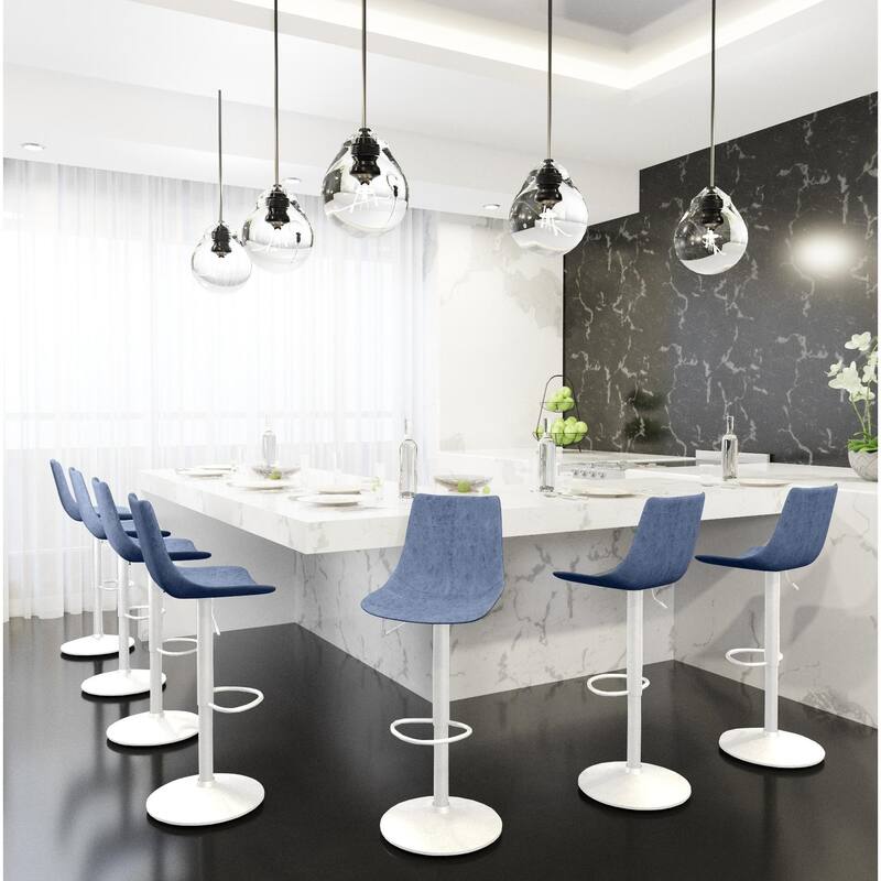 Adjustable Height Bar Stool in Leather Upholstery With White Iron Base Tilbury Collection