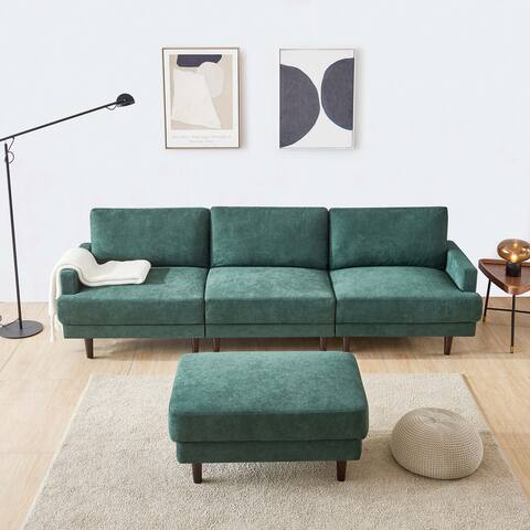 L Shape Sofa Polyester Padded 3 Seater Sofas Removable Back Cushions with Ottoman