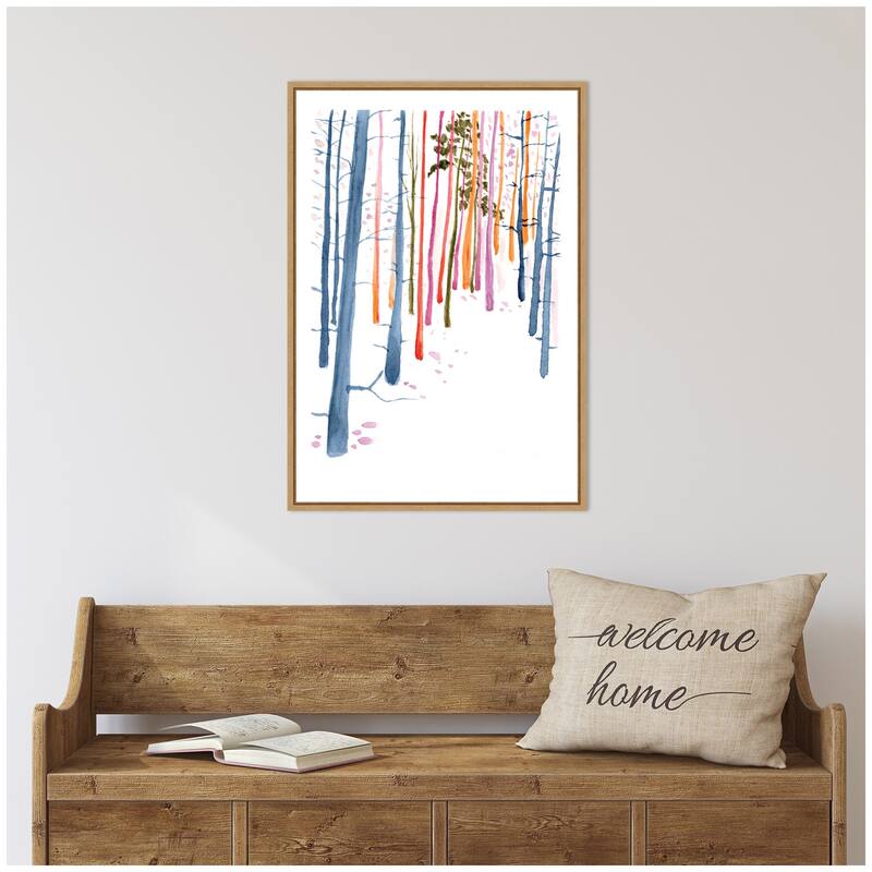 Kate and Laurel Sylvie Colorful Woodland Trees Framed Canvas by Viola Kreczmer