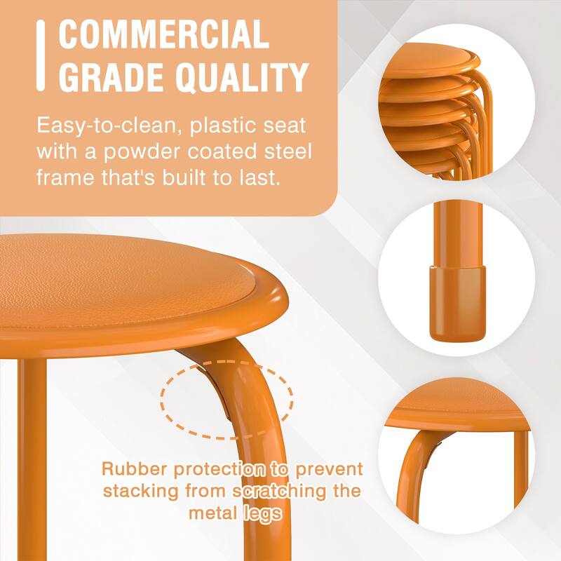 VECELO 6-Pack Stacking Stools for Living Room Backless Round Stools Set Indoor Outdoor Use with Metal Frame & Non-Slip Feet