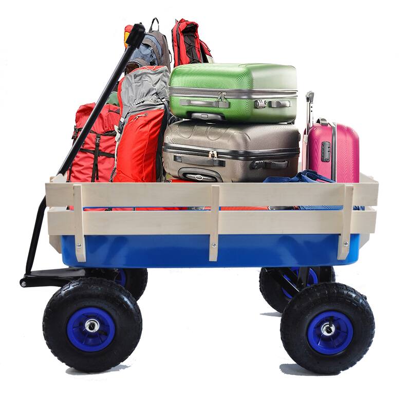 All-Terrain Garden Utility Wagon - Removable Wooden Sides, Steel Bed, 10-Inch Air Tires, and Foldable Handle