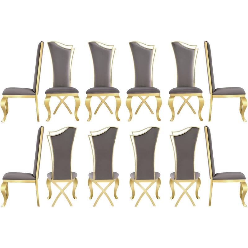 Gray Velvet Upholstered Dining Chairs with high Back and Mirror X-Shaped Metal Legs