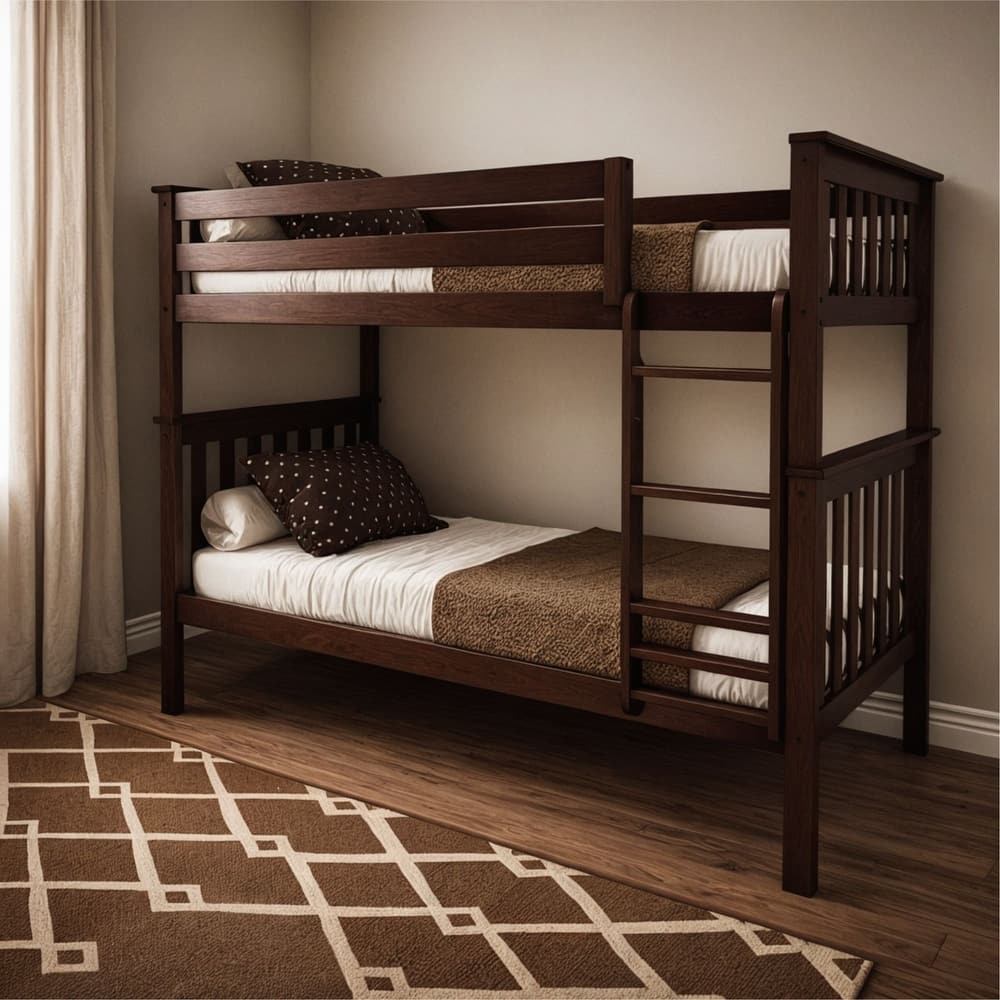 Now Furniture Solid Wood Twin Over Twin Bunk Bed with Straight Ladder