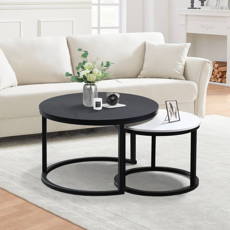 Modern Wooden Waterproof Round Nesting Coffee Table Set of 2