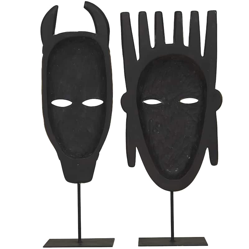 Polystone Mask Handmade Carved Decorative Sculpture - Set of 2 Black - Roche River Decor