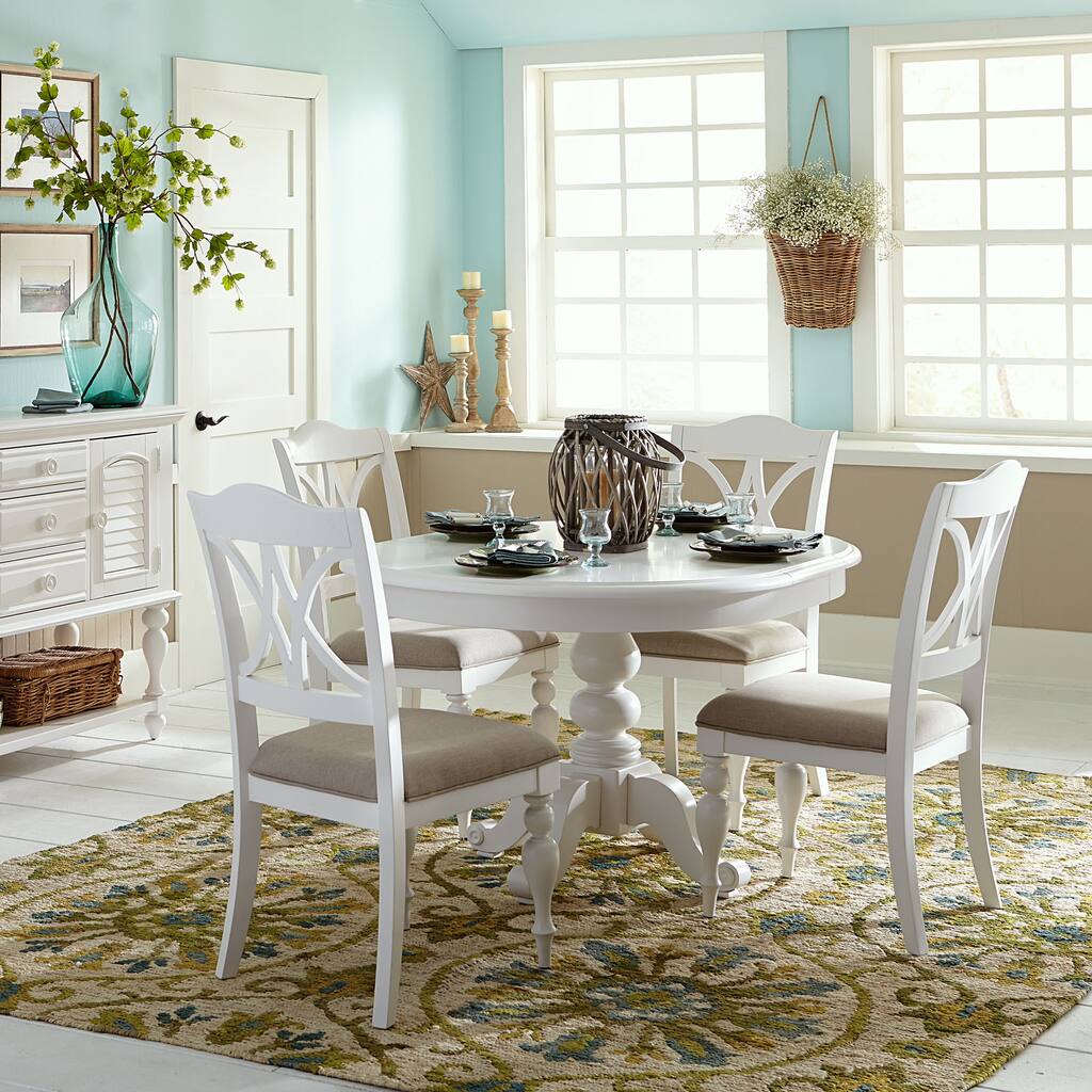 Summer House Oyster White 5 Piece Pedestal Table Set