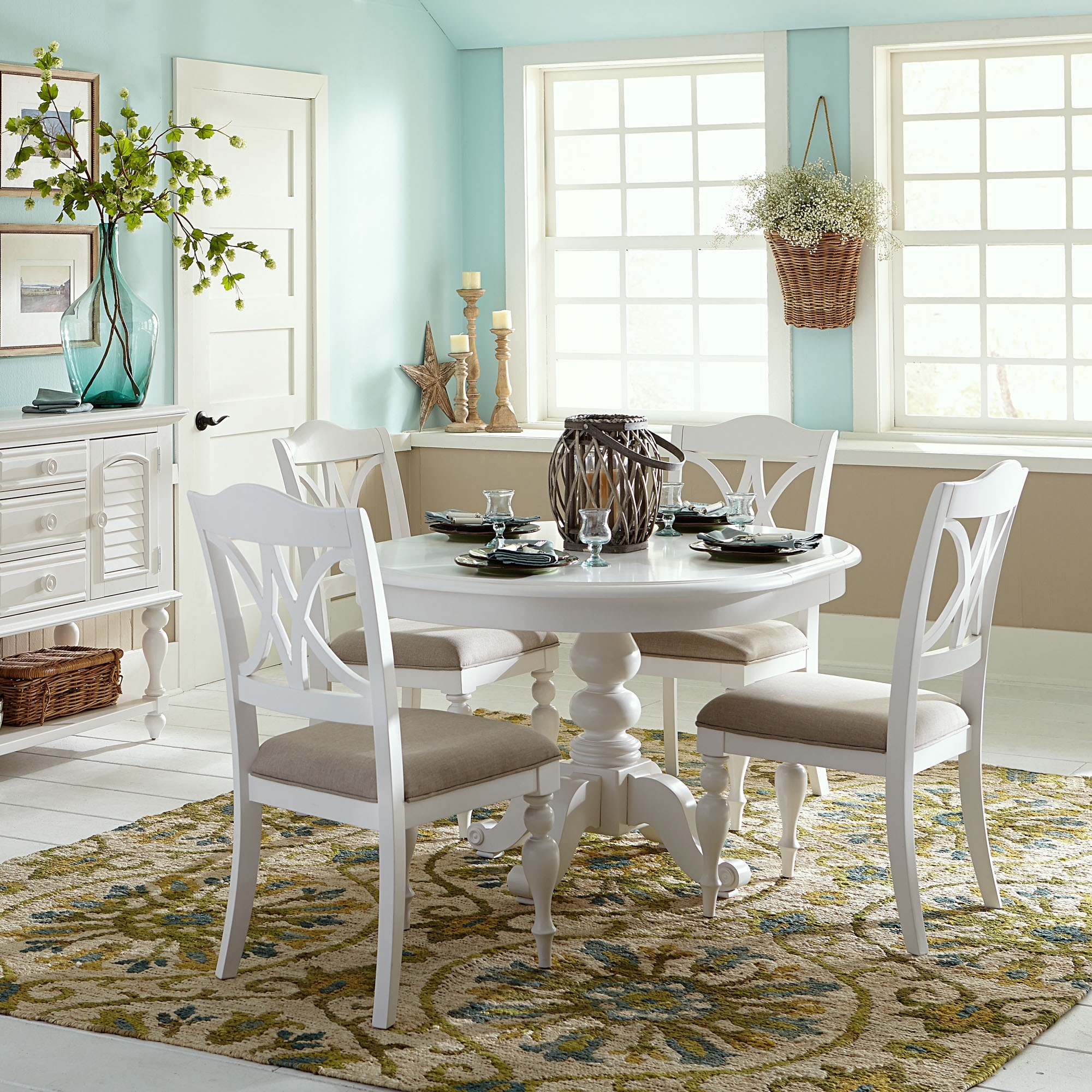 Liberty Furniture Summer House Pedestal Table 5 Piece Dining Set Oyster White