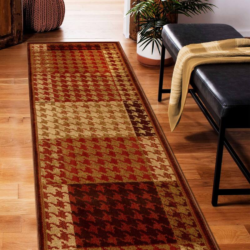 Superior Abstract Checkered Border Power-Loomed Indoor Area Rug - 2'7" x 8' - Mocha