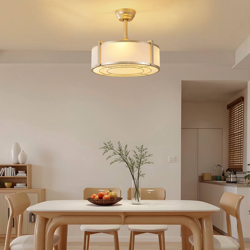 20" Modern Fabric Caged Ceiling Fan Chandelier with Remote - 4-Light