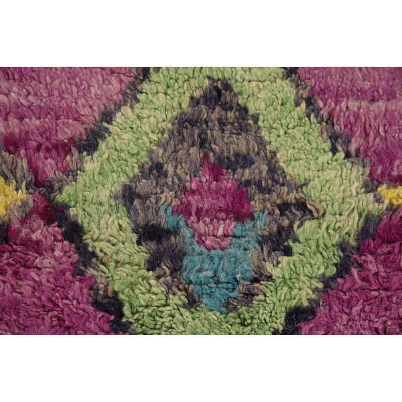 Purple Geometric Plush Moroccan Area Rug Handmade Wool Carpet - 6'1" x 9'9"