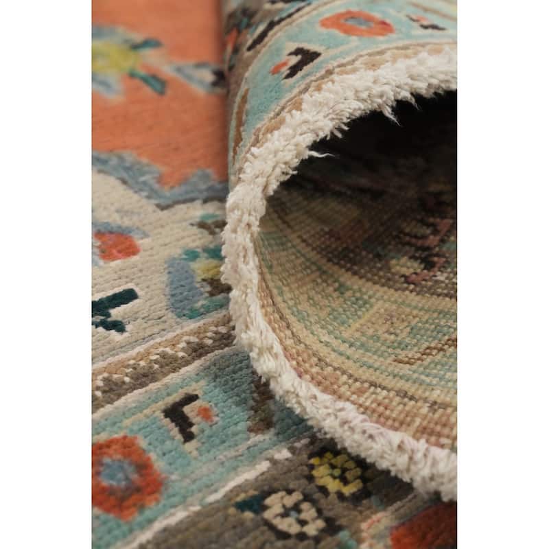 Hand Knotted Oriental 100% Wool Carpet Traditional Floral Coral Tabriz Area Rug - 9' 7'' X 6' 11''