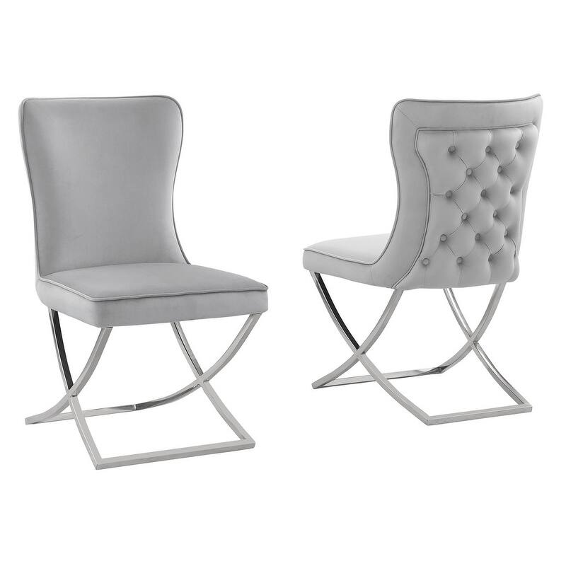 Best Master Furniture Leanne Velvet Upholstered Tufted Side Chairs - N/A - Grey/Silver