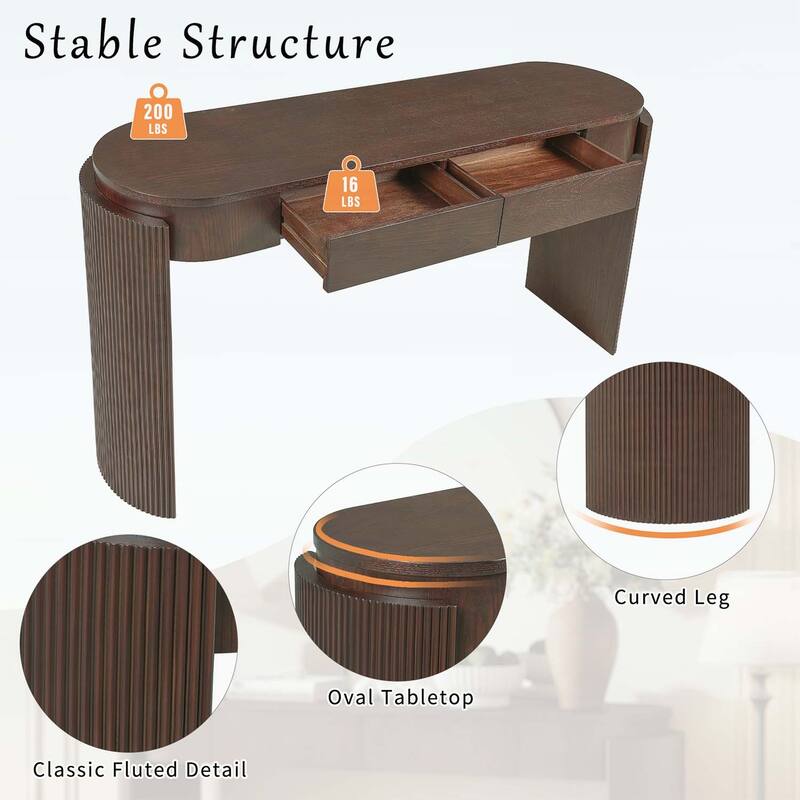 Console Table with Fluted Design,Oval Top and 2 Drawers for Entryway and Living Room