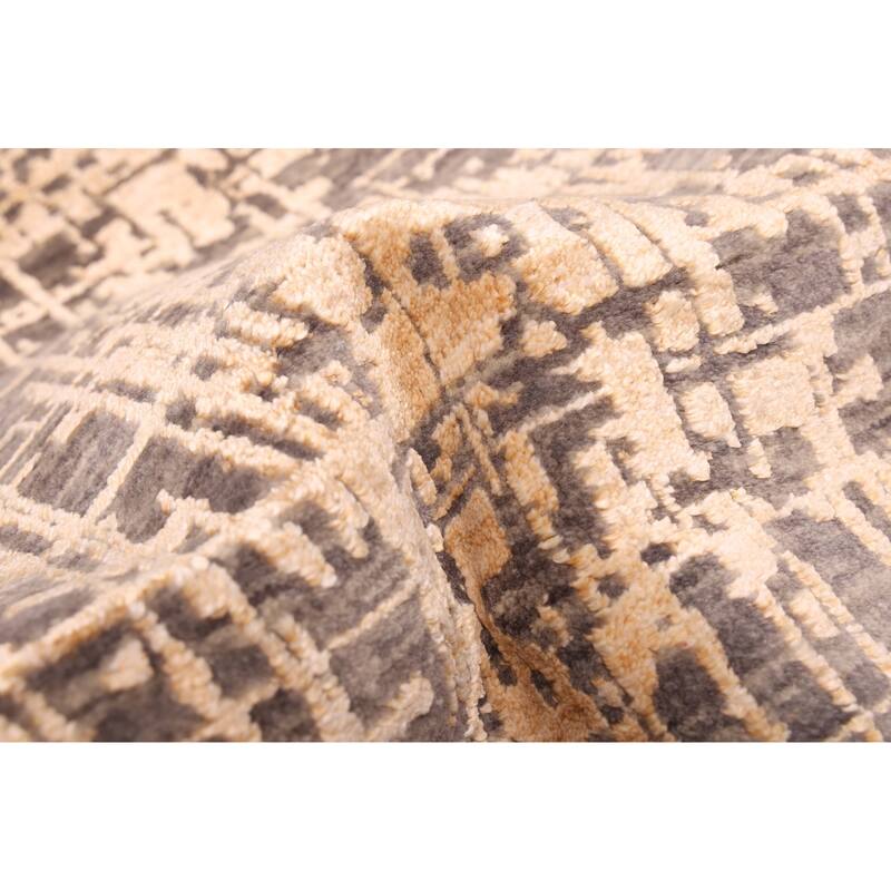 ECARPETGALLERY Hand-knotted Legacy Beige, Dark Grey Silk, Wool Rug - 2'6 x 10'2