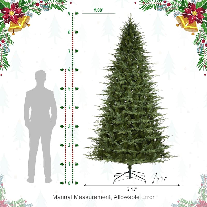 Glitzhome 7.5ft/9ft/11ft Pre-Lit Green Full Fir Artificial Christmas Tree with 1800/2450/3200 LEDs Simple Setup