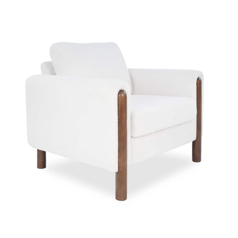 Christopher Knight Home Rowan Accent Chair Curved Handrails Single Sofa with Walnut Legs