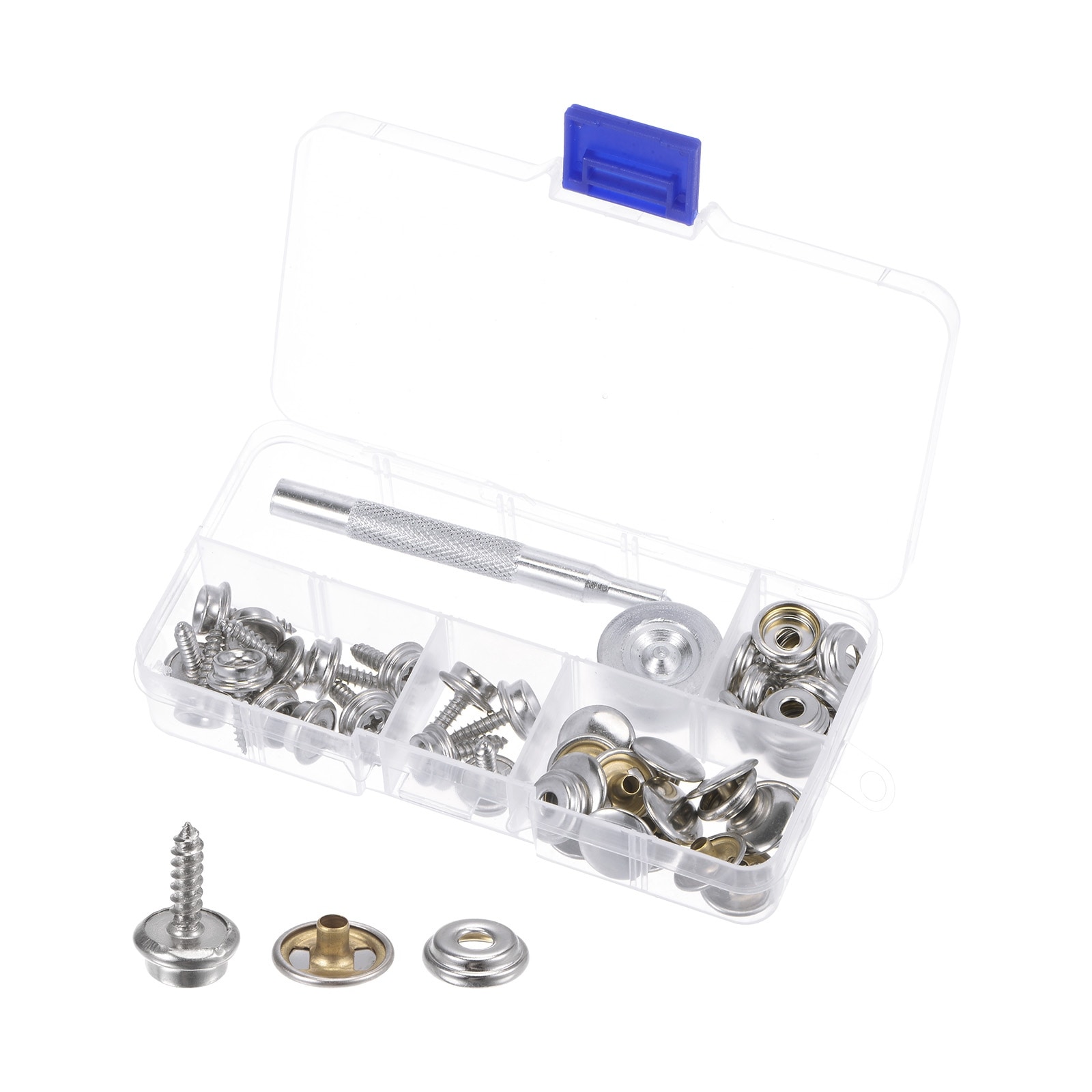 Canvas Snap Kit Metal Button 15mm with Tool, Silver Tone, 15 Sets