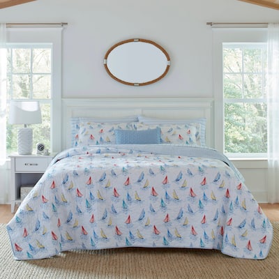 Laura Ashley Ahoy Cotton Reversible Blue Quilt Set