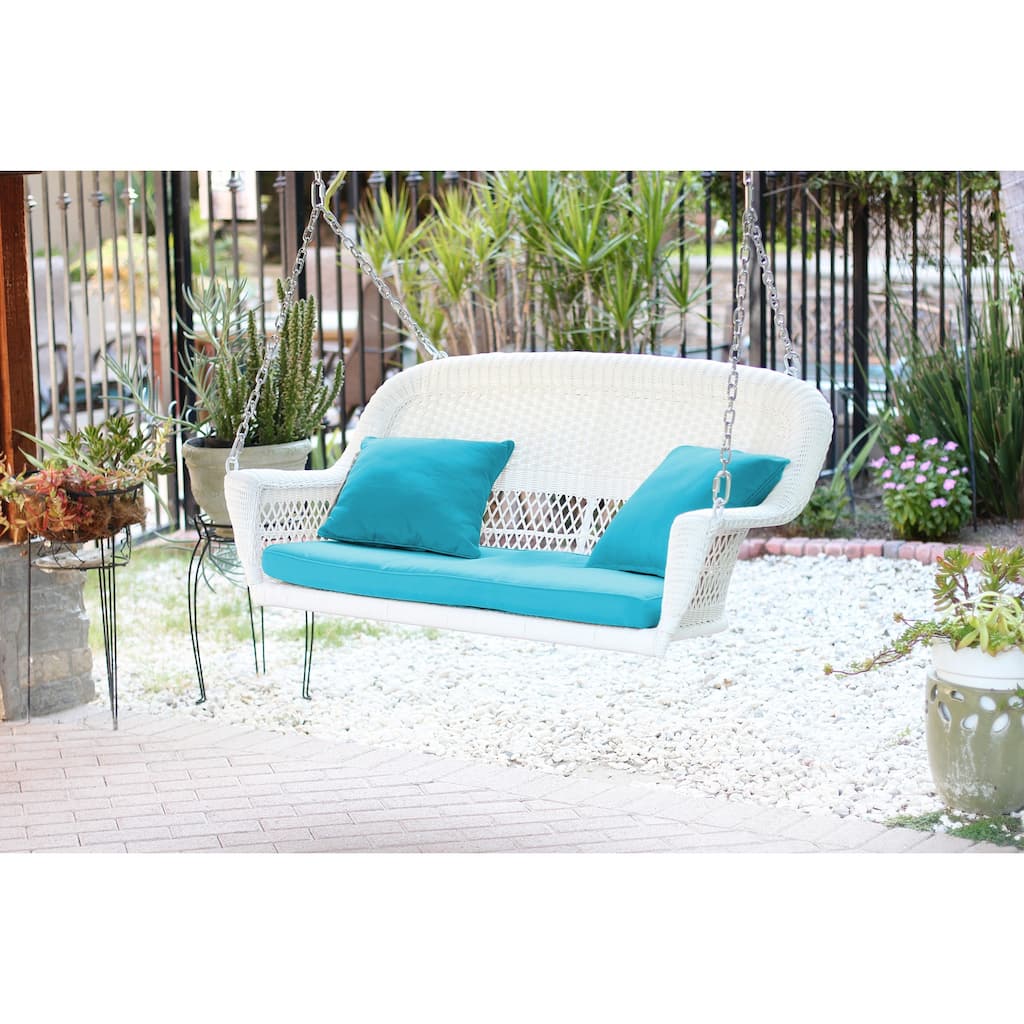 28 in. W White Cushion in Aluminum Frame Outdoor Porch Swing with CushionGuard and Stand