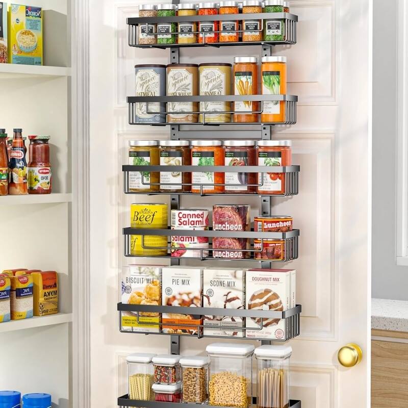 6 Tier Over the Door Food Storage Cabinet Organizer Black Hanging Kitchen Basket - 5.1"D x 15.3"W x 59"H - Black