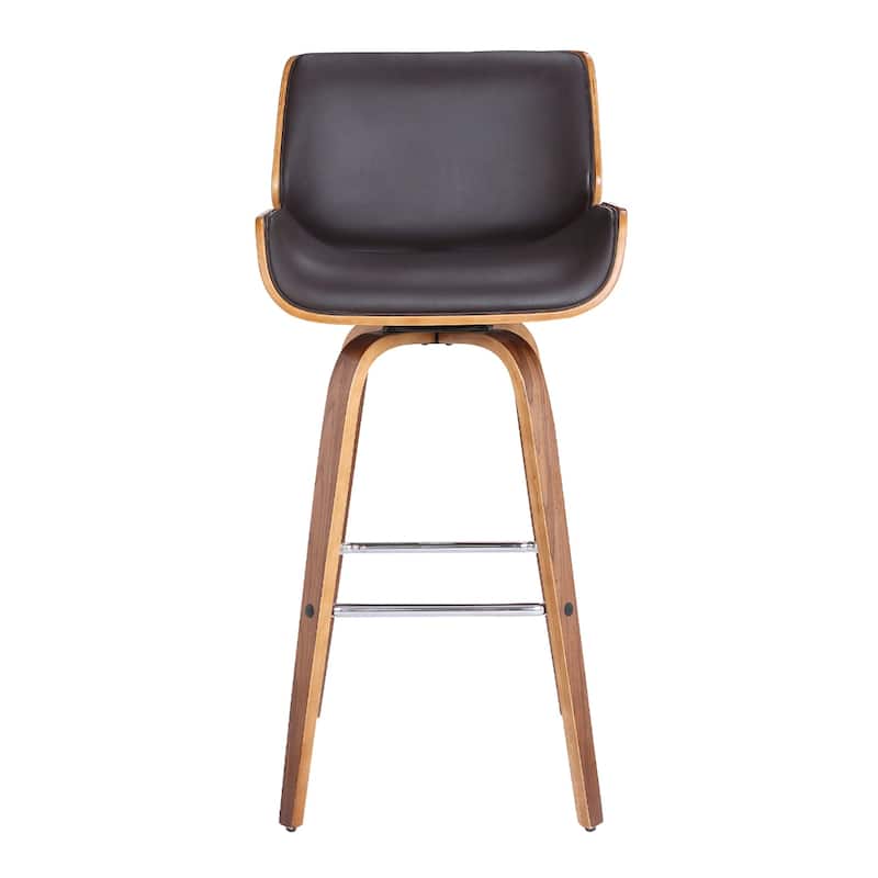 Brown Fabric Swivel Counter Height Chair with Walnut Wood Frame and Footrest