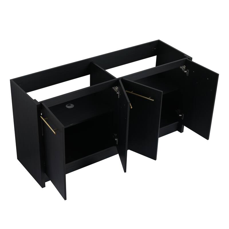 24" Bathroom Vanity with Soft-Close Doors and Spacious Storage, Black Chestnut Finish, Freestanding Design, Vanity Base Only