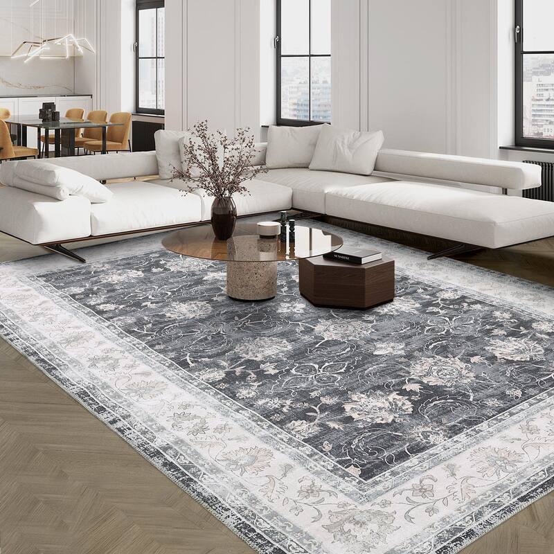 Garvee Boho Rugs Bohemian Rugs Floral Distressed Area Rug