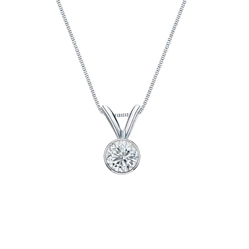 Auriya 14-karat Gold 0.20ctw Round Solitaire Lab Grown Diamond Necklace Bezel (H-I VS) - 0.2
