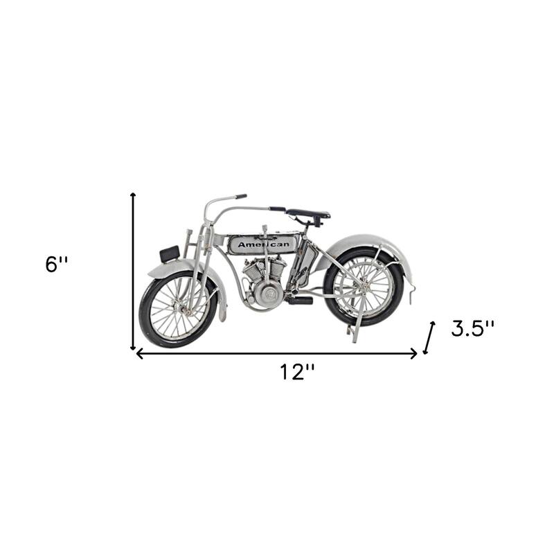 HomeRoots 6" White Metal Hand Painted Model Motorcycle Tabletop Sculpture - 12' X '6' X '3.5