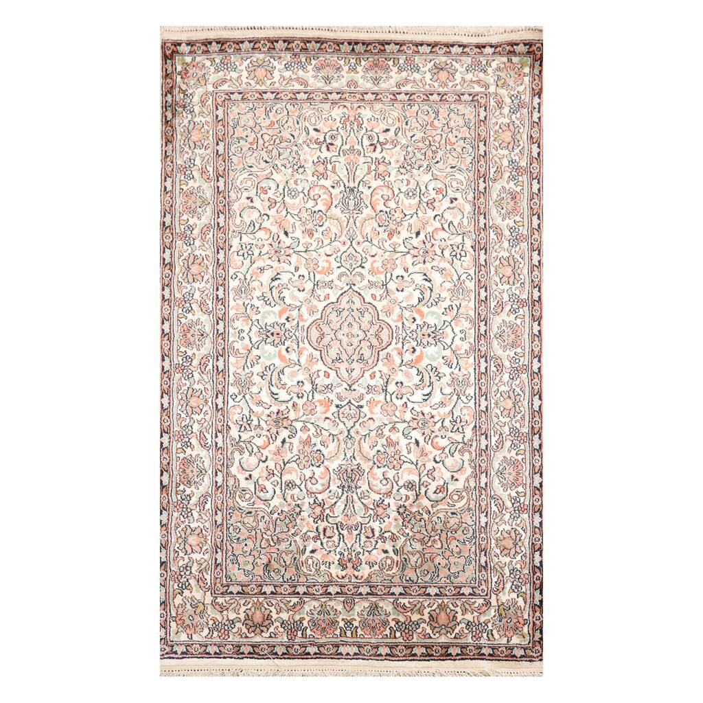 Hand Knotted Ivory,Black Silk Traditional Oriental Area Rug (3x5) - 2' 6'' x 4'