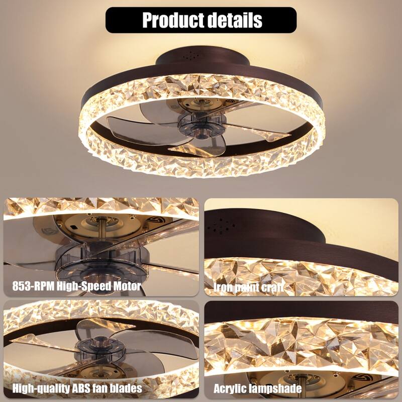 Dimmable 20in Ceiling Fan with Light and Remote Control 6 Speeds