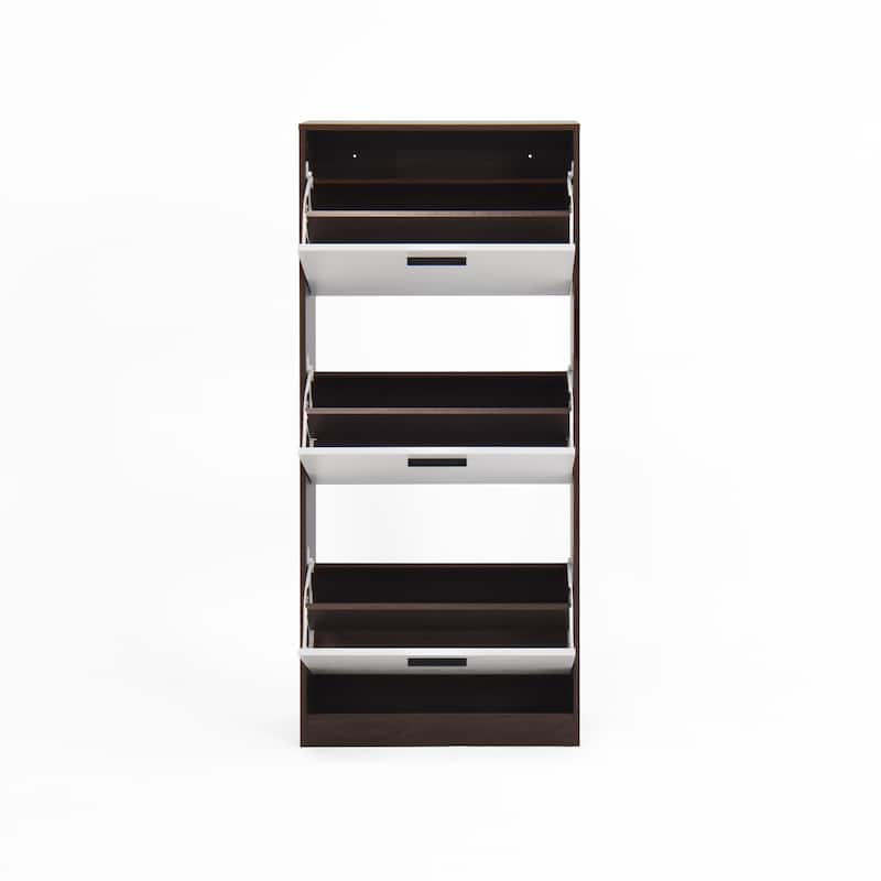 Shoe Storage Cabinet with 3 Flip Drawers, Freestanding Narrow Shoe Rack, Hidden Shoe Cabinet with Adjustable Panel