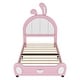 preview thumbnail 7 of 22, Twin Size Upholstered Kids Platform Bed with Bunny Ears-Shaped Headboard, Cute PU Leather Children Bed Frame with Small Pocket