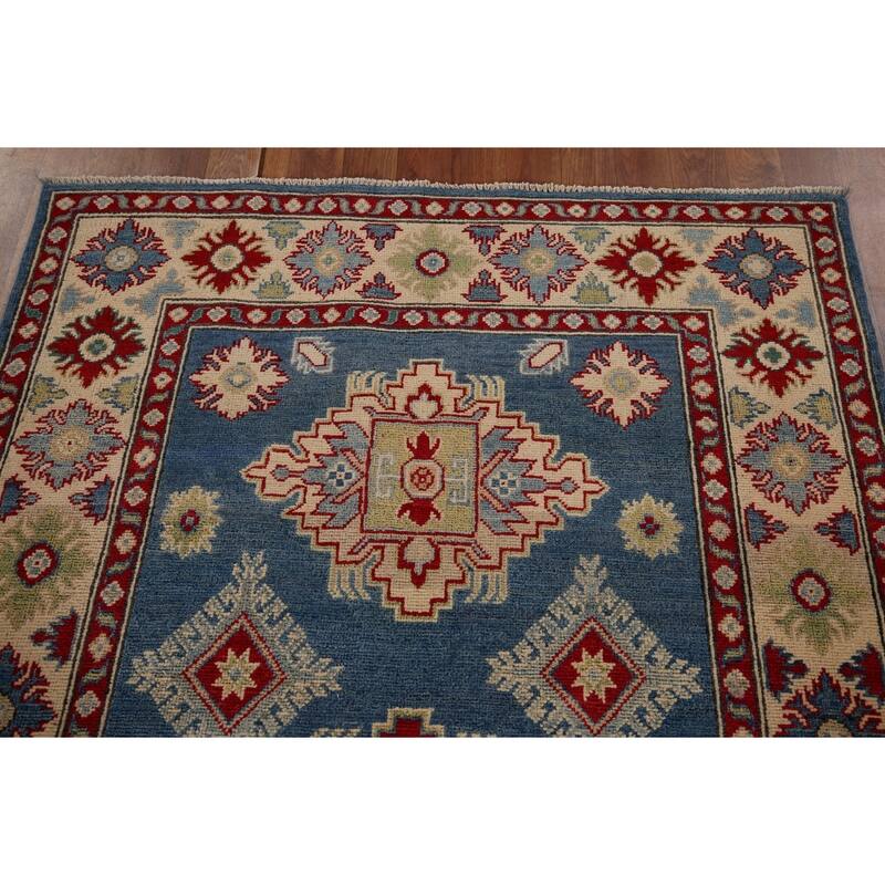 Blue Kazak Accent Rug Hand-Knotted Wool Carpet - 3'10" x 6'3"
